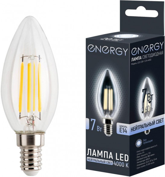 Лампа светодиодная ENERGY LED С35F-7-E14-4000 (109297)