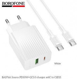 СЗУ BOROFONE (6941991122927) BAS76Aaa 1USB+1Type-C 3.0A QC3.0 PD30W для Type-C Type-C White