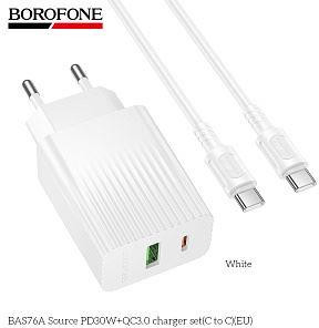 СЗУ BOROFONE (6941991122927) BAS76Aaa 1USB+1Type-C 3.0A QC3.0 PD30W для Type-C Type-C White