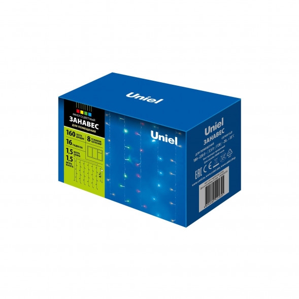 Электрогирлянда UNIEL UL-00005268 ULD-C1515-160/DTA MULTI IP20 Занавес 1,5х1,5м. 160 светодиодов. Разноцветный свет.