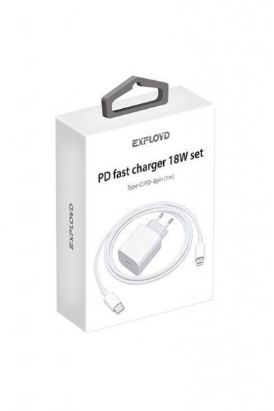 Сетевое ЗУ EXPLOYD EX-Z-1168 Сетевое ЗУ/3A/TYPE-C-PD 8 Pin/PD/18W/белый/Quinsy