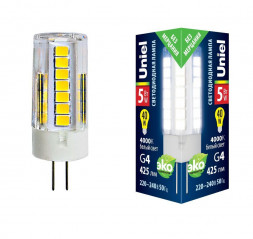 ЛАМПЫ СВЕТОДИОДНЫЕ (G4, G9, G13/T8, G5/T5) UNIEL (UL-00006745) LED-JC-220/5W/4000K/G4/CL GLZ09TR