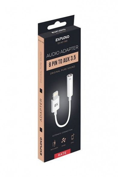 переходник EXPLOYD EX-AD-1169 Переходник/Exployd/Jack 3,5mm - 8 pin/белый