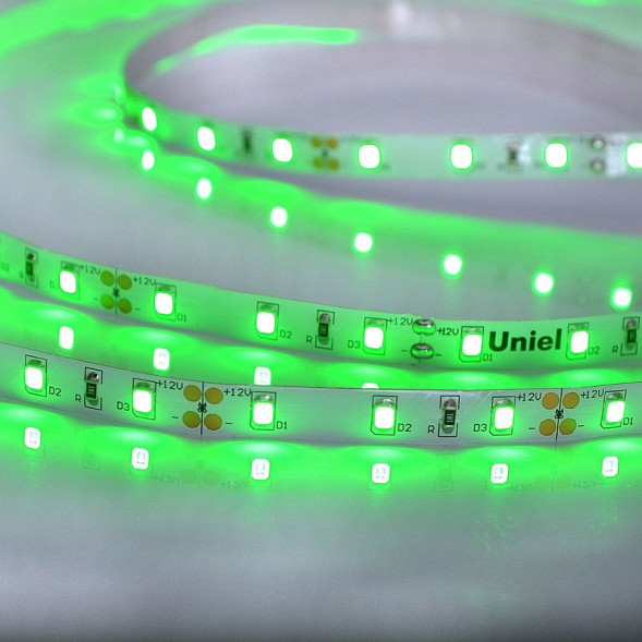 Светодиодная лента UNIEL (UL-00004360) ULS-M11-2835-60LED/m-8mm-IP20-DC12V-4,8W/m-5M-GREEN PROFI катушка в герметичной упаковке