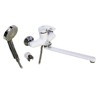 Смеситель для ванны OSKAR 6328 Смеситель в ванную длинный . нос БЕЛЫЙ ГРАНИТ , шаровый с дивертором на корпусе