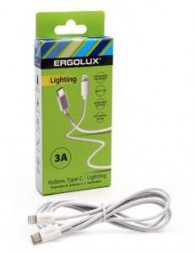 Кабель ERGOLUX (15098) ELX-CDC04-C01 (Кабель Type C-Lightning, 3А, 1,2м, Белый, Зарядка+Передача данных, Коробка)