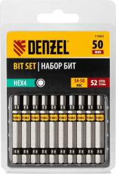 Набор бит DENZEL Набор бит HEX 4х50, сталь S2, шестигранный профиль, 10 шт. 11662