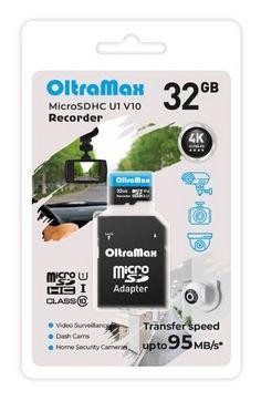 Карта памяти OLTRAMAX MicroSDHC 32GB Class 10 (U1) V10 Recorder + адаптер ( SD 95 MB/s)