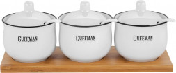 Набор керамической посуды из 3-х баночек GUFFMAN C-06-031-W Набор керамической посуды из 3-х баночек по 0,15л, белый цвет с черной каёмкой