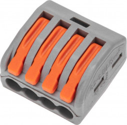 Клемма REXANT (07-5254-4) Универсальная клемма СМК 222-414, 4-проводная серая 0,08-2,5/4 мм (50 шт/уп)