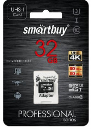Карта памяти SMARTBUY (SB32GBSDCL10U3-01) MicroSDHC 32GB Class10 PRO (U3) + адаптер