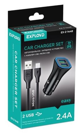 Автомобильное ЗУ EXPLOYD EX-Z-1448 АЗУ micro USB 2.4A 2хUSB чёрный