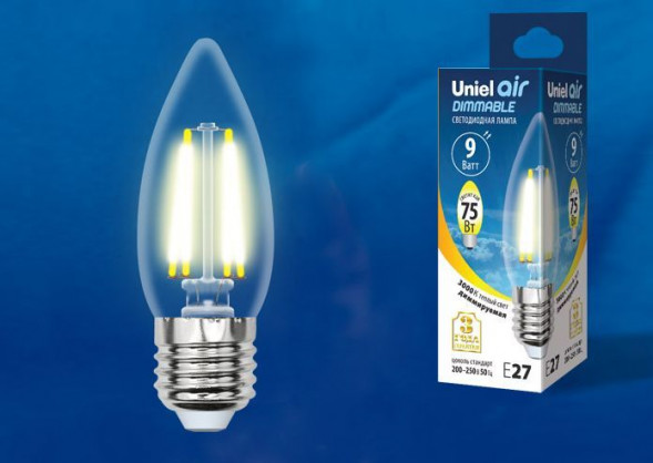 Светодиодная лампа UNIEL (UL-00005187) LED-C35-9W/3000K/E27/CL/DIM GLA01TR
