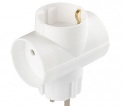 Тройник электрический ВЕЛЛКОНТ Тройник электрический ТС-3 Е Викей, 1 гн. с/з, 2 гн. б/з., 16А, ТС-3-1з, белый 104954