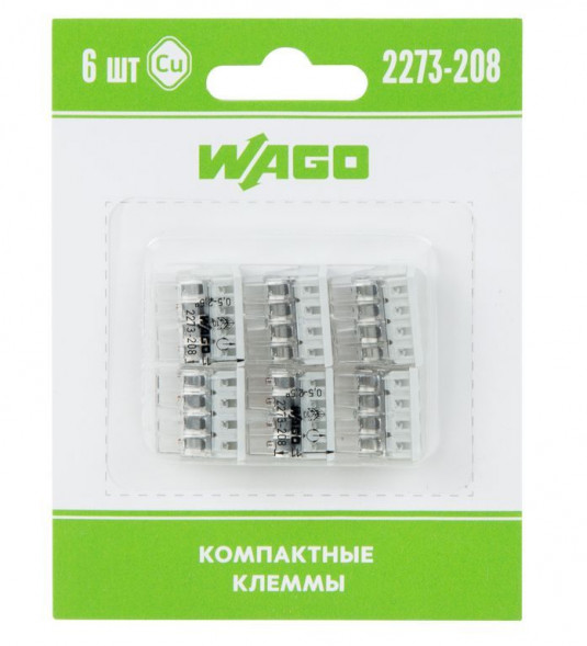 Электроустановочные изделия WAGO (07-5135-06) СЕРИЯ 2273-208 КОМПАКТНАЯ 8-ПРОВОДНАЯ КЛЕММА, 6 ШТУК