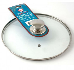 Крышка стекл. с круглой НЖС ручкой с метал/обод низкая TIMA Крышка стекл. с круглой НЖС ручкой с метал/обод 22 см низ. 5722