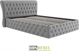 Мебель для спальни BONMEBEL Камелия Кровать с пуговицами 1600 с подъемным механизмом велюр серый (3 кор.)