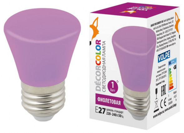 ЭЛЕКТРИКА VOLPE (UL-00005644) LED-D45-1W/PURPLE/E27/FR/С BELL