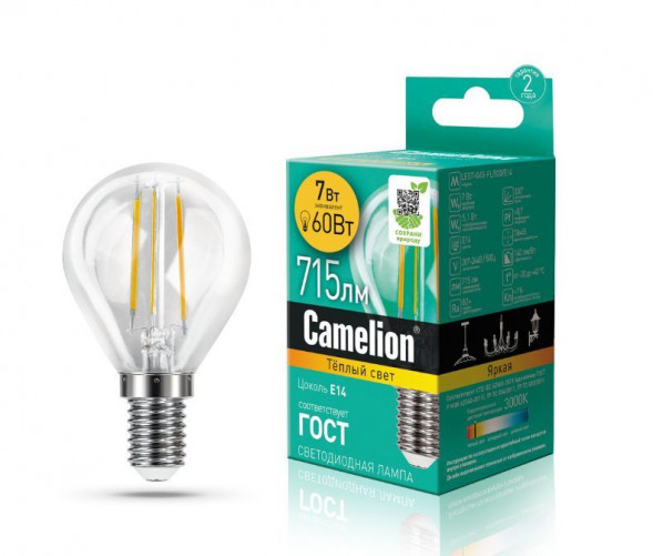 Лампа CAMELION (13456) LED7-G45-FL/830/E14