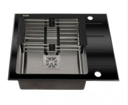 Мойка врезная FRANK PROFI 9502 Мойка врезная 60х50см, универсальная (левая +правая), ЧЁРНОЕ СТЕКЛО+нержавеющая сталь, толщина стекла 8мм, глубина 200мм+большой КВАД