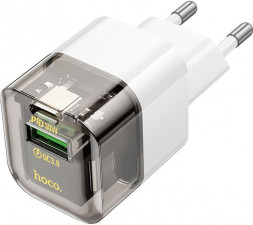 СЗУ HOCO (6942007609821) 1USB+1Type-C 3.0A QC3.0 PD 30W Transparent Black
