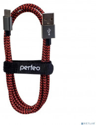 Кабель PERFEO (U4901) USB A вилка - Type-C вилка, черно-красный, длина 1 м