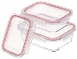 Контейнер пищевой NONAME Контейнер пищевой стекло, 0.37, 0.64, 1 л, 3 шт, прямоуг, с крышками, Y4-6538 (433923)