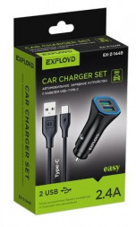 Автомобильное ЗУ EXPLOYD EX-Z-1449 АЗУ Type-C 2.4A 2хUSB чёрный