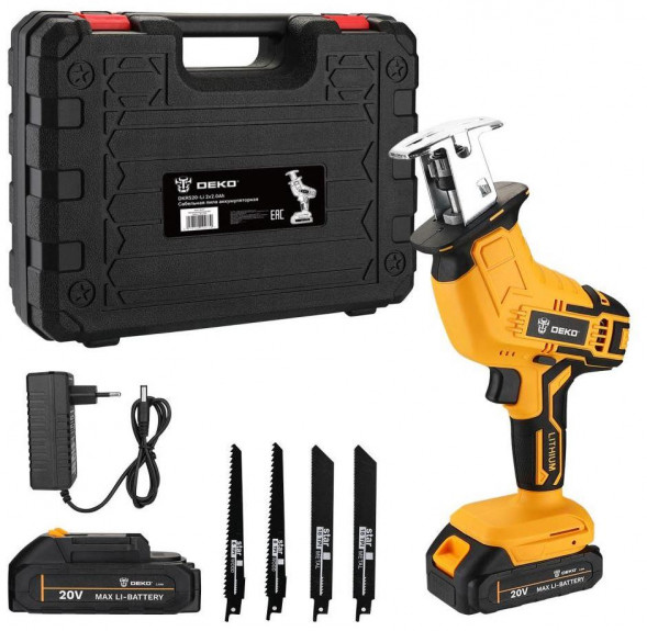 Сабельная пила аккумуляторная DEKO DKRS20-Li, 20В, 2x2.0Ач 063-4311