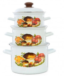 Набор посуды ЭСТЕТ Набор посуды ЭТ-75071 &quot;Грибы&quot; цилиндрический 2.0+3.0+4.0л 6 пр