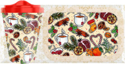 Набор посуды HOMVER Hовый год стакан с крышкой 420мл с декором + ланч-бокс 0,85л с декором (красный) 223105725/01