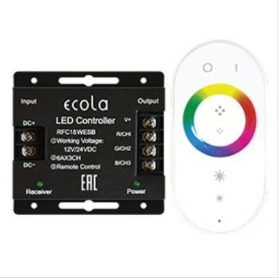аксессуары для светильников ECOLA RFC18WESB ECOLA LED strip RGB RF controller 18A 216W 12V (432W 24V) с кольцевым сенсорным белым радиопультом