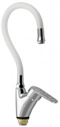 Смеситель для кухни BRIMIX 3274 Смеситель кухонный, шаровый, боковой, ручка с белой мозаикой, с гибким изливом БЕЛОГО цвета