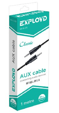 Кабель AUX Jack 3,5mm EXPLOYD EX-K-472 Кабель AUX Jack3,5mm(M) - Jack3,5mm(M) 1M Classic круглый черный