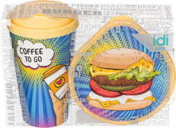 IDILAND стакан IZI-GO с крышкой 550мл с декором + контейнер для хранения 0,4л с декором(бл.-желтый) 222101904/01