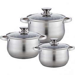Набор посуды WEBBER BE-615/6 Набор посуды из нерж.стали 6 пр. 2,9л, 5,1л, 6,6л со стеклянными крышками