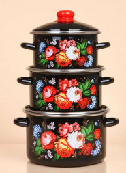 Набор посуды ЭСТЕТ Набор посуды ЭТ-75031 &quot;Жостовские мотивы&quot; цилиндрический 2.0+3.0+4.0 л 6 пр