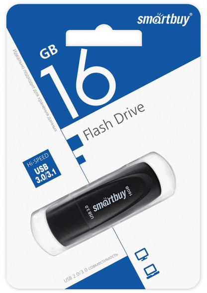 Флэш-напокитель SMARTBUY (SB016GB3SCK) UFD 3.0/3.1 016GB Scout Black