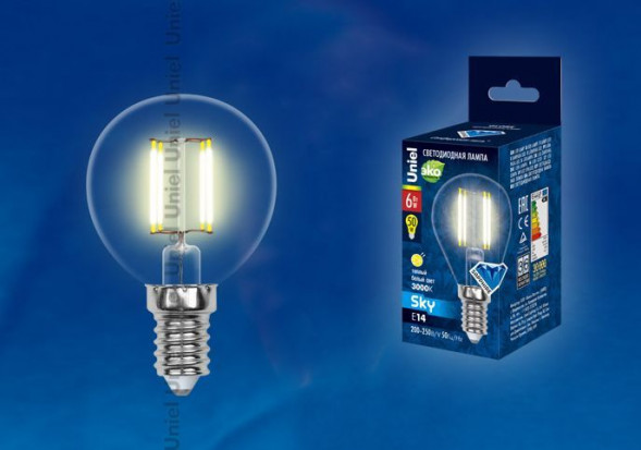 Лампочки светодиодные UNIEL (UL-00000197) LED-G45-6W/WW/E14/CL PLS02WH
