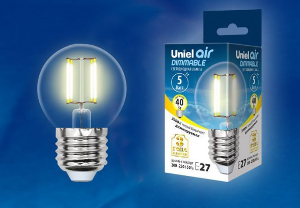 G (Лампы-глобы) UNIEL (UL-00002868) LED-G45-5W/WW/E27/CL/DIM GLA01TR