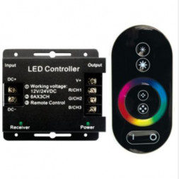 аксессуары для светильников ECOLA RFC18AESB ECOLA LED strip RGB RF controller 18A 216W 12V (432W 24V) с кольцевым сенсорным черным радиопультом