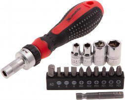 Отвертка MATRIX Отвёртка реверсивная с набором бит и насадок торцевых, CrV, 1/4", 16 шт.// MATRIX Отвёртка реверсивная с набором бит и насадок торцевых, CrV, 1/4", 16 шт.//