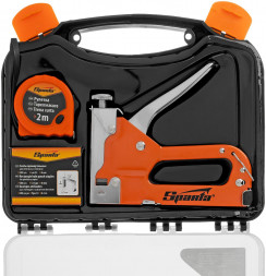 Степлер SPARTA Набор: степлер мебельный регулируемый, скобы 500 шт, рулетка 2 м, тип скобы 53, 4-14 мм 42003