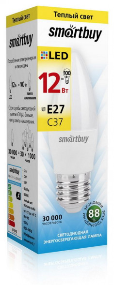 Лампа SMARTBUY (SBL-C37-12-30K-E27) 12W/3000/E27