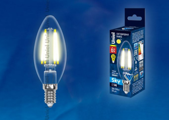 Лампочки светодиодные UNIEL (UL-00000199) LED-C35-6W/WW/E14/CL PLS02WH