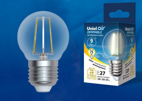 G (Лампы-глобы) UNIEL (UL-00005193) LED-G45-9W/3000K/E27/CL/DIM GLA01TR