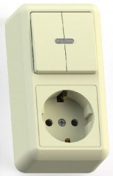 Розетка/выключатель Кунцево-электро "ОПТИМА"Блок комб, откр,уст, (2кл,выкл, с подсветкой + рзетка с з/к) БКВР-433 "с/к"