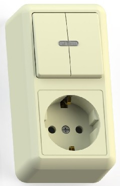 Розетка/выключатель Кунцево-электро "ОПТИМА"Блок комб, откр,уст, (2кл,выкл, с подсветкой + рзетка с з/к) БКВР-433 "с/к"