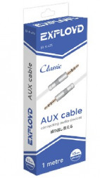 Кабель AUX Jack 3,5mm EXPLOYD EX-K-475 Кабель AUX Jack 3,5mm (M) - Jack 3,5mm (M) плоский стерео аудио 1M белый Classic