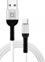 Кабель DEFENDER (87103WHI) USB кабель F167 TypeC 1м, 2.4А, ткань, пакет